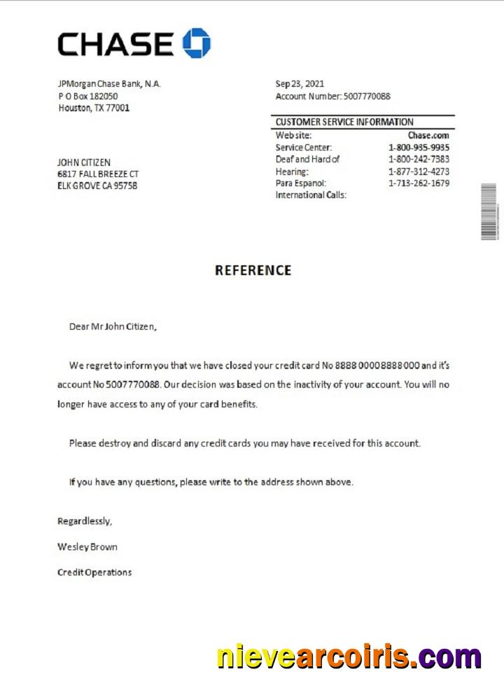 USA Chase closure reference